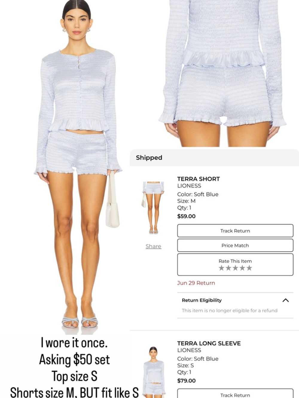 Lioness Soft Blue Ribbed Button-Front Set